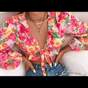 Tie-front Floral Crop top